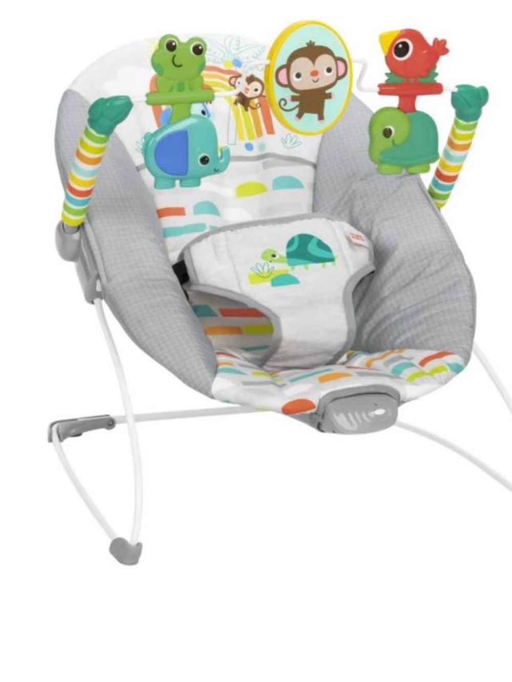 Kids Plush Activity Bouncer - Gray with Colorful Animal Toys